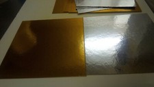 100 Square 8' 201x201mm Cake Cards Gold/ Silver Mirror Reversible Joblot 1mm
