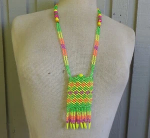 Beaded Necklace Pouch with Fringe Tassels Medicine Gift Bag Wiccan Talisman Case - Picture 1 of 8