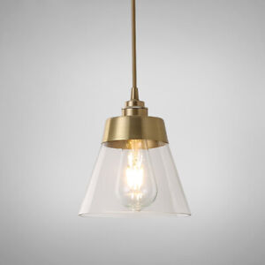 Vintage Loft Single Pendant Lamp Glass Cone Shade Brass Cable Bar Fixtures Light