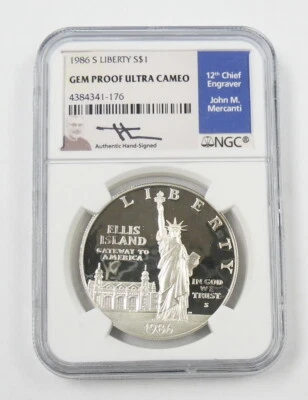1986 S US Mint Statue Liberty Proof Commemorative Mercanti Signed NCG Certified - Image 1 of 2
