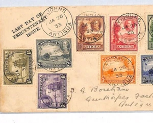 ANTIGUA KGV Cover 1933 St Johns TERCENTENARY ISSUE (1932) *LAST DAY* Cachet YJ99 - Picture 1 of 9