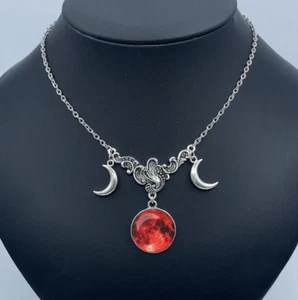 Crescent Triple Moon Vintage Crystal Necklace Gothic Punk Pagan Womens Jewellery - Picture 1 of 17