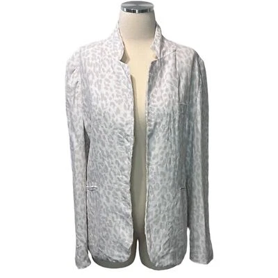 Joie Mehira Linen Blazer Silver Fox Leopard Print White Gray Size 12 - Image 1 of 4