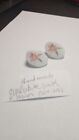 Handmade White Oval Pink Flower  earrings