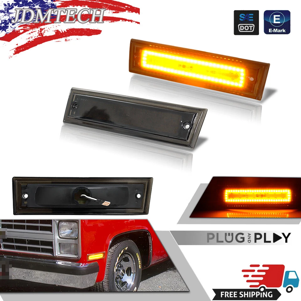 Luz marcadora frontal LED ámbar completo de humo para 81-91 Chevrolet C10 C20 C30 GMC Foto 1 de 4