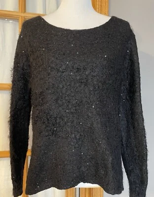 Suéter Pullover Hecho a Mano Lentejuelas Talla L Negro Tejido Difuso Gótico Clásico Fiesta Foto 1 de 4