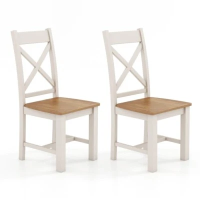Set of 2 Modern Farmhouse Dining Side Chairs Kitchen Home Rubberwood Frame Chair - Image 1 of 4