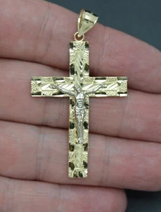 Real 10K Solid Yellow Gold Nugget Diamond Cut Jesus Crucifix Cross Pendant 4.7gr - Picture 1 of 5