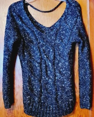 Guess Sweater Women's Off Shoulder Marled Black Marbled Flicks Medium - Image 1 of 4