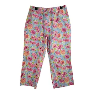 Sag Harbor Sport Capri Pants Size 16 Blue Pink Floral Cotton Spandex Drawstring - Imagen 1 de 9