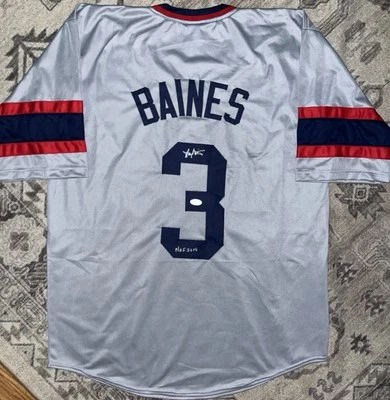 Camiseta deportiva firmada por Harold Baines gris personalizada 1983 White Sox con certificado de autenticidad JSA Testigo de la corte Foto 1 de 2