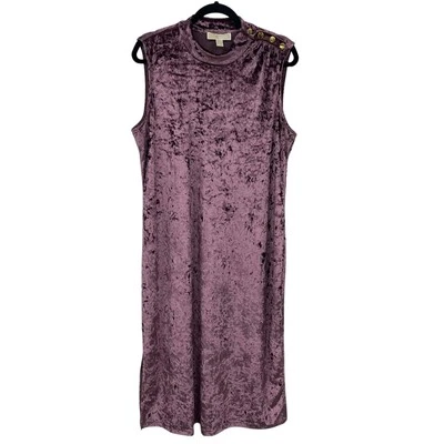 Vestido Michael Michael Kors Púrpura Terciopelo Aplastado Sin Mangas Cuello Alto Midi XL Foto 1 de 4