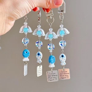 Lovely Blue Ocean Small Fish Bead Mobile Phone Chain Exquisite Bag Pendant Gi-yg - Picture 1 of 20