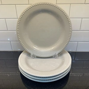 4 Pottery Barn Emma Ivory Off White Dinner Plates Beaded Stoneware 11-1/8” EUC - Picture 1 of 17