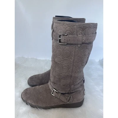 Botas para mujer Coach US 9.5 B Thelma 12CM gris gamuza monograma en relieve Foto 1 de 4