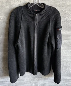 Peuterey schwarze Strick Wollmischung Reißverschluss Stranded Wolljacke Pullover Gr. XL Italy - Bild 1 von 10