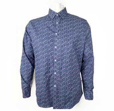 Egara Dress Shirt Mens Size 17 34/35 Pink Indigo Floral Stretch Cotton Slim Fit - Image 1 of 4