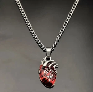 Collar Corazón Anatómico Colgante Cristal Rojo Punk Gótico Acero Inoxidable Regalo - Imagen 1 de 12