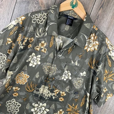 5.11 Tactical Shirt Oscar Short Sleeve Button Shirt Large Western Skull Cactus - Image 1 of 4