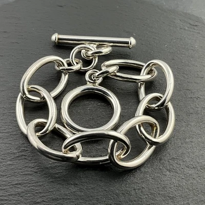 Handmade 925 Sterling Silver Chain Bracelet: Unisex Heavy Link Chain Design - Image 1 of 4