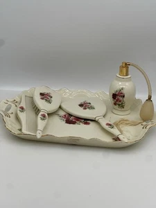 Vtg Formalities by Baum Bros Victorian Rose Vanity Brush Mirror Tray Automizer - Picture 1 of 9