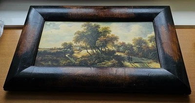 GEMÄLDE ÖL auf HOLZ signiert E.C.R., vor 1850, Motiv bäuerliche Landschaft,  ... - Bild 1 von 4