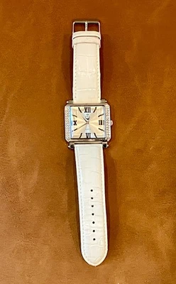 Relógio de pulso Premier Designs branco couro genuíno strass tonificado ÓTIMO PRESENTE! - Imagem 1 de 4