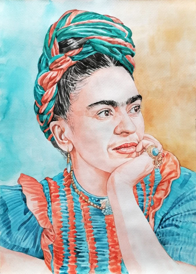 Acuarela Frida Kahlo 11,69 × 16,53" FIRMADA y FECHADA Foto 1 de 1