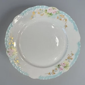 1906 Rosenthal Monbijou Porcelain Plate Roses Scalloped Gold Gilt Signed 8” - Picture 1 of 8