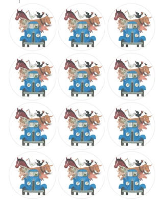 Camión pequeño azul de 12 unidades, rondas de imagen comestibles, papel oblea, precortado Foto 1 de 4