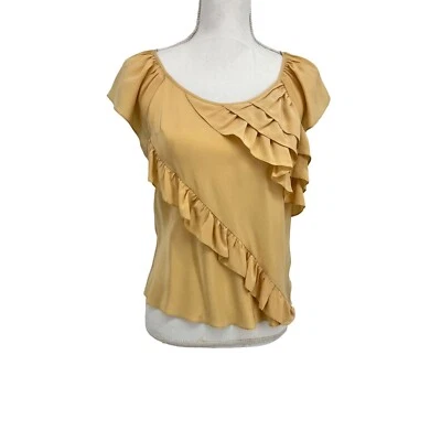 Sine silk top 2 buff yellow short flutter sleeve ruffle detail - Image 1 of 4