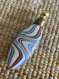 vintage mini Antique Victorian Swirl Art Glass Lay Down Perfume Bottle Dauber