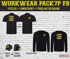 Workwear Package Printed 1x Sweatshirt 5x Polos Personalised Logo/Text *S to 7XL - Picture 1 of 7