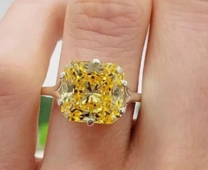 5.50Ct Asscher Cut Yellow Lab Created Diamond Solitaire Ring Certified 925Silver - Picture 1 of 10