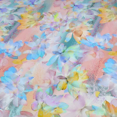 Stoff Viskose Jersey Spring Lotus Blumen Blüten multicolor pastell Kleiderstoff - Bild 1 von 4
