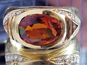 Beautiful Vintage Citrine Diamond Heavy 18k yellow gold band - Picture 1 of 15