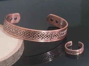 Pure Copper Magnetic Bracelet & Ring Set Arthritis Therapy Men Women Cuff Celtic - Picture 1 of 6
