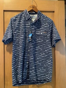 Salt Life Men’s SLX Performance Navy Ventilated Short Sleeve Shirt NWT Size S - Picture 1 of 5