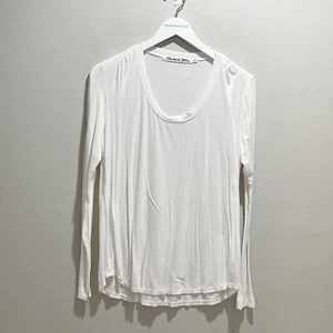 MICHAEL STARS Women’s Off White JERSEY LYCRA Long Sleeve Scoop Neck Tee One Size - Picture 1 of 6