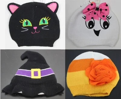JUEGO DE 4 SOMBREROS DE PUNTO HALLOWEEN 0-6M Bebé Niña Lindo Gato Fantasma Bruja Infantil Disfraz Gorra Foto 1 de 4