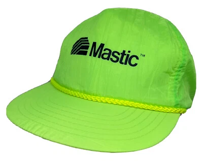 Vintage Mastic Hat Cap Sealant Construction Logo Neon Green Rope Nylon Speedway Foto 1 de 4