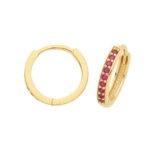 9ct Oro Amarillo Rubí Aro Pendientes Británico Hecho 375 Contraste Nuevo Caja - Imagen 1 de 3