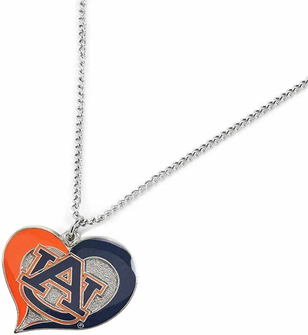 Auburn Tigers AU Football NCAA Heart Swirl Charm Silver Pendant 20" Necklace Cover