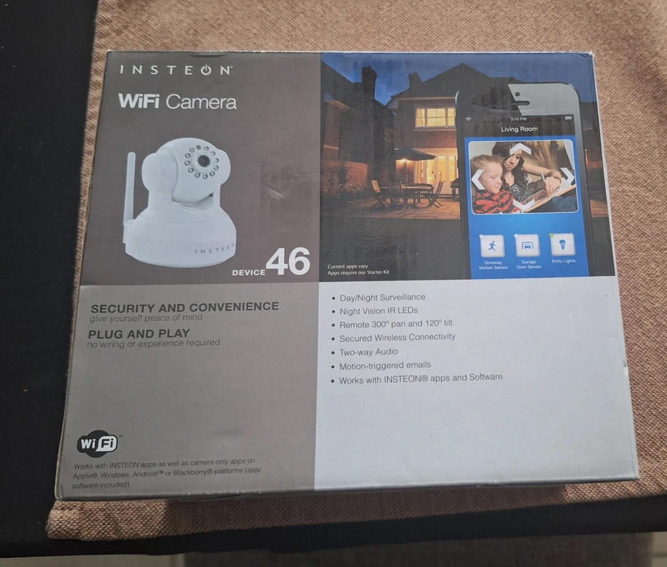 Cámara WiFi Insteon con inclinación panorámica y dispositivo de visión nocturna LED 46 75790WH Foto 1 de 3