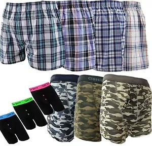 6 or 12 Pairs Mens Woven Boxer Army Shorts Cotton Rich Underwear Briefs S M L XL - Picture 1 of 4