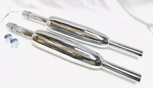 Triumph T120 T140 BSA A65 OIF Pair Exhaust Silencers Mufflers Longer Retro Style - Picture 1 of 6