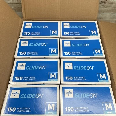 8 Cajas Guantes de Examen de Vinilo Deslizables Medline Sin Polvo Tamaño: MEDIANO - Transparente Foto 1 de 4
