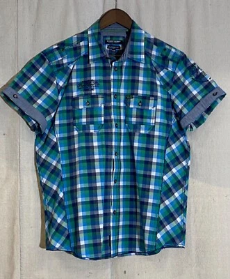 MENS POINT ZERO Medium Button-Up Short Sleeve Shirt • EXCELLENT CONDITION! - Image 1 of 3