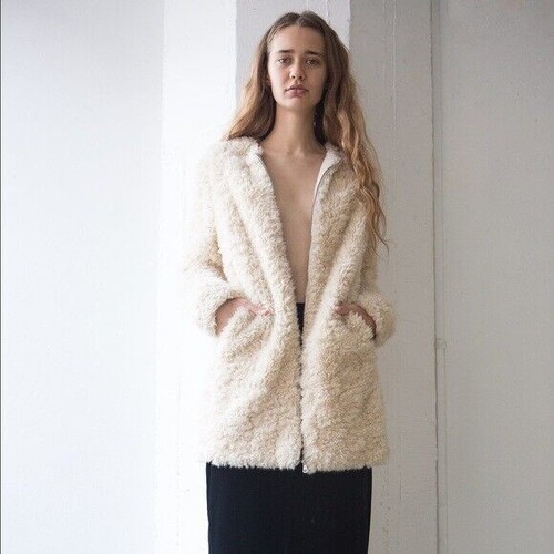 OFF WHITE CAPPOTTO DONNA NUOVO CON ETICHETTE ZARA TAGLIA LARGE 14 PELLICCIA SINTETICA PANNA BIANCO SPORCO GIACCA EUR 40 42