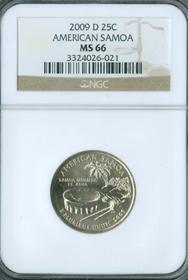 2009 P AMERICAN SAMOA QUARTER NGC MS66 BUSINESS STRIKE  POP 4 . - Image 1 of 2